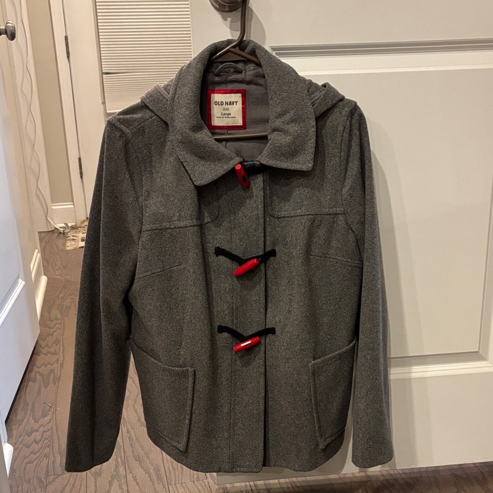 Old Navy Charcoal Wool Pea Coat with Red Toggles